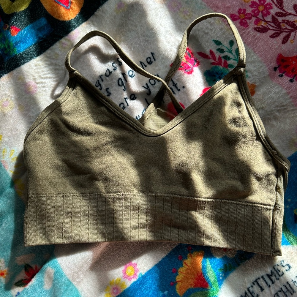ARMY GREEN SPORTS BRA WITH MESH BACK